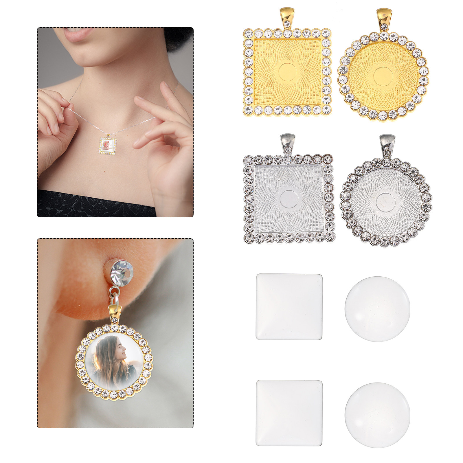 Resin Craft Supplies - 40Pcs Alloy Earring Setting Trays Glass